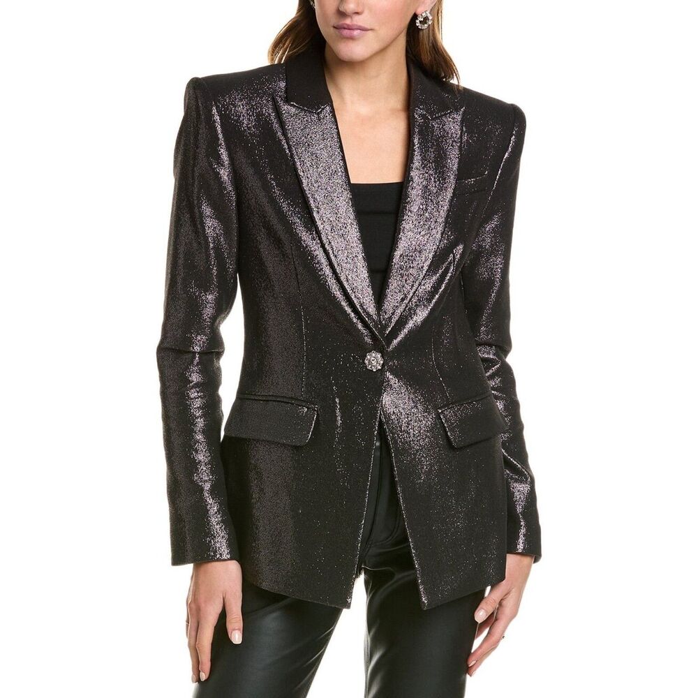 Ramy Brook Wren Metallic Blazer Zink Metallic Crystal Button Jacket Size 6